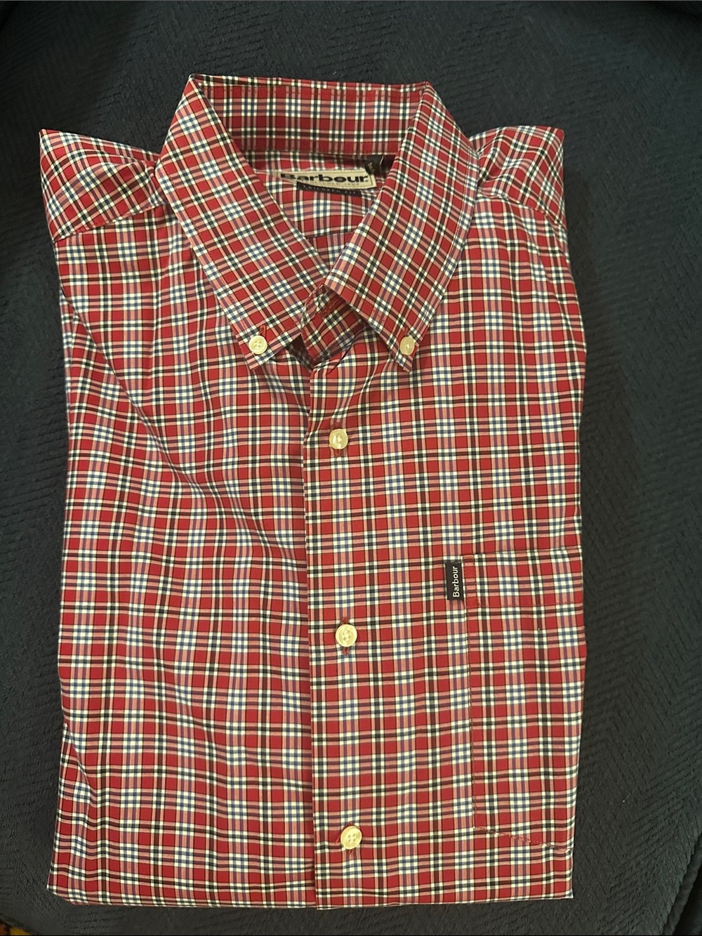 Barbour Red and White Plaid Button-Down Shirt